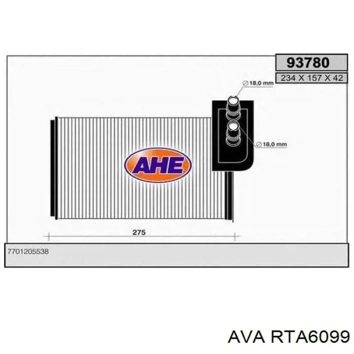RTA6099 AVA Радиатор отопителя салона