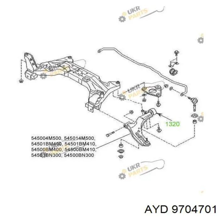 Правый рычаг передней нижней подвески AYD 9704701 цена, от 55.52 USD