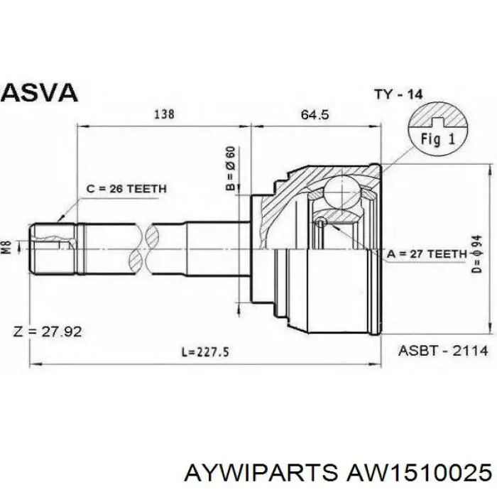 ШРУС наружный передний AW1510025 Aywiparts