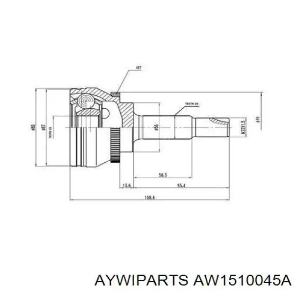 AW1510045A Aywiparts junta homocinética externa dianteira