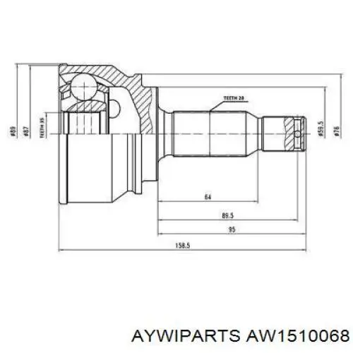 AW1510068 Aywiparts junta homocinética externa dianteira