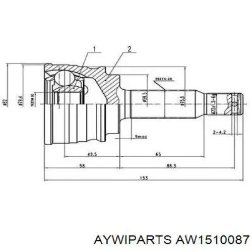 ШРУС наружный передний AW1510087 Aywiparts