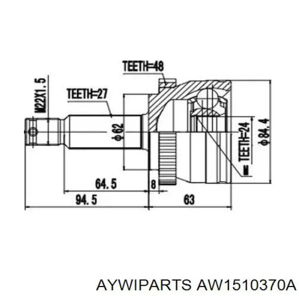 AW1510370A Aywiparts junta homocinética externa dianteira