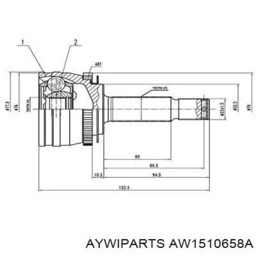 ШРУС наружный передний AW1510658A Aywiparts