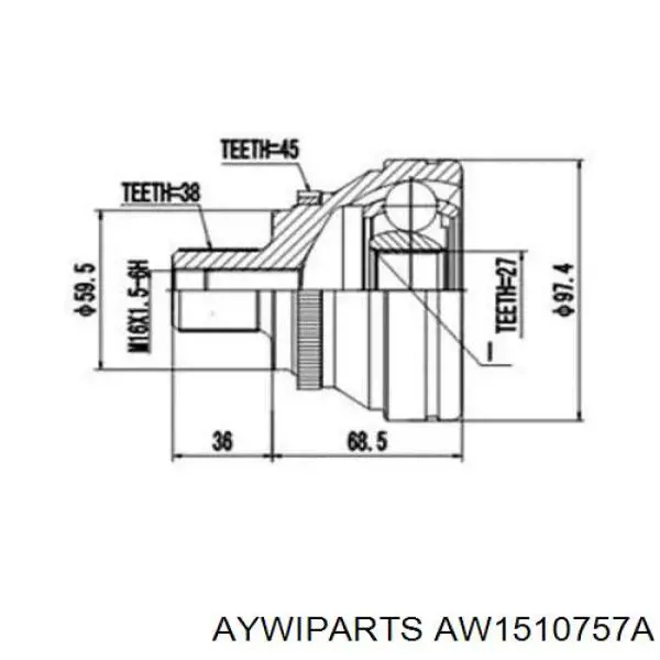 ШРУС наружный передний AW1510757A Aywiparts