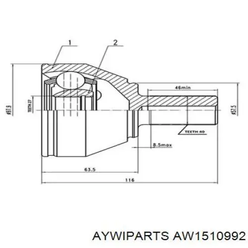 ШРУС наружный передний AW1510992 Aywiparts