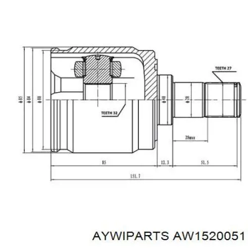 ШРУС внутренний передний правый AW1520051 Aywiparts