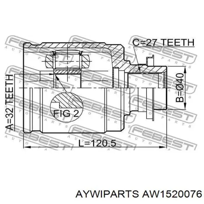 ШРУС наружный передний AW1520076 Aywiparts