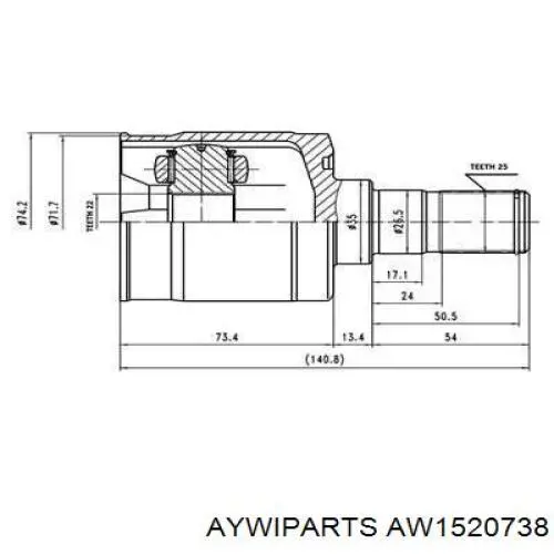 ШРУС внутренний передний AW1520738 Aywiparts