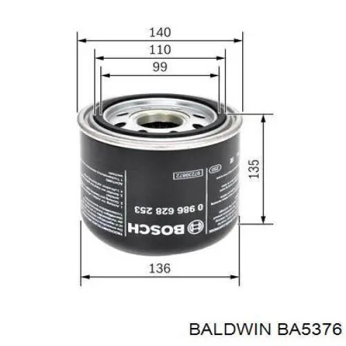 BA5376 Baldwin фильтр осушителя воздуха (влагомаслоотделителя (TRUCK))