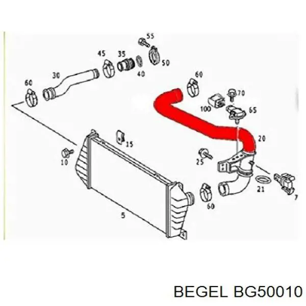 Шланг (патрубок) интеркуллера верхний левый Begel BG50010