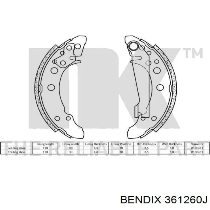 Задние барабанные колодки 361260J Jurid/Bendix
