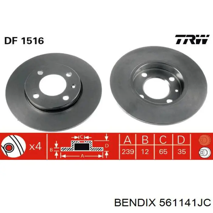 Тормоз дисковый передний Jurid/Bendix 561141JC цена, от 18.26 USD