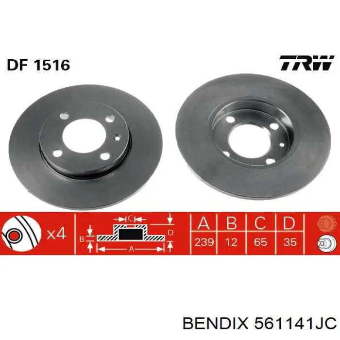 Передние тормозные диски 561141JC Jurid/Bendix