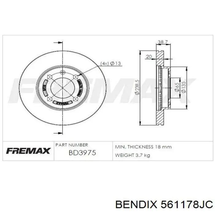 Передние тормозные диски 561178JC Jurid/Bendix