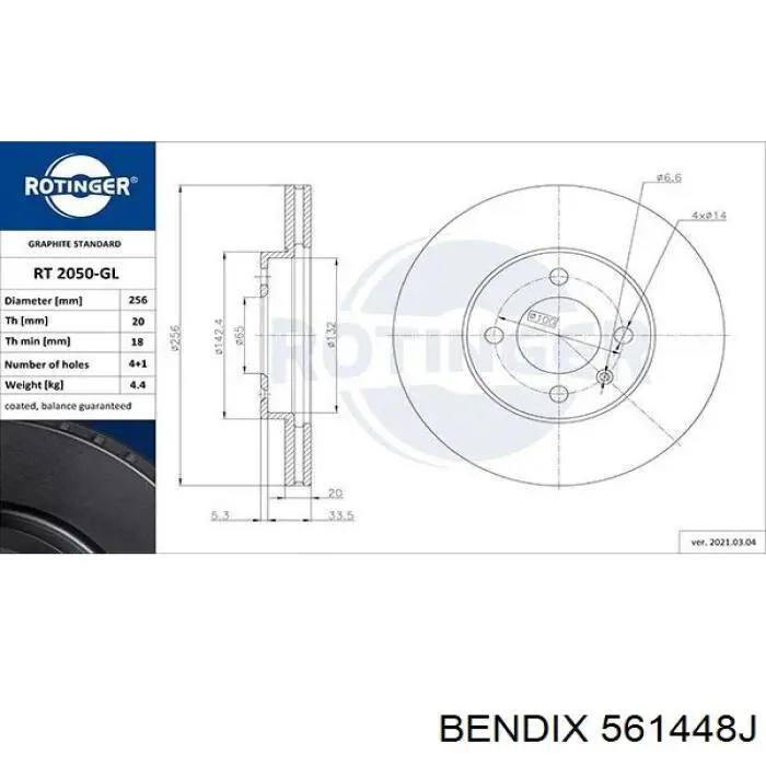 Передний тормозной диск Jurid/Bendix 561448J