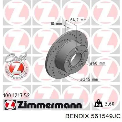 Задний дисковый тормоз Jurid/Bendix 561549JC