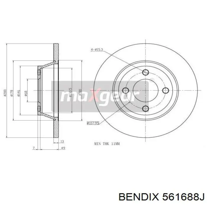 Передние тормозные диски 561688J Jurid/Bendix
