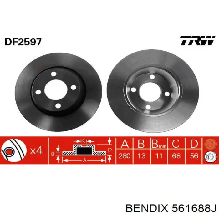 Тормоз дисковый передний Jurid/Bendix 561688J цена, от 32.58 USD