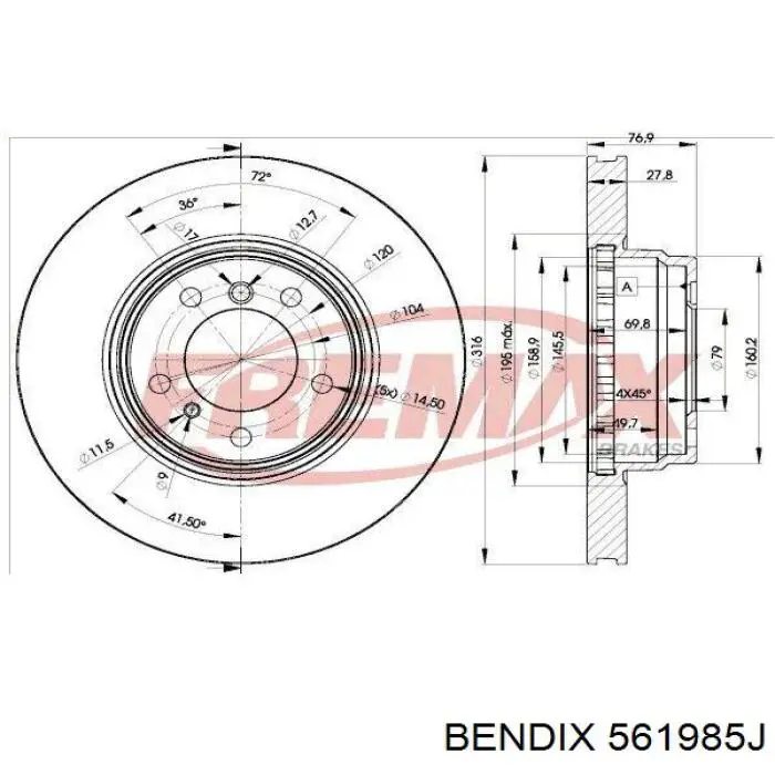 561985J Jurid/Bendix Диск тормозной передний