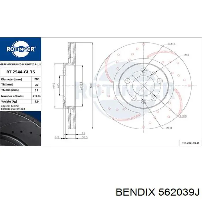 562039J Jurid/Bendix Диск тормозной передний