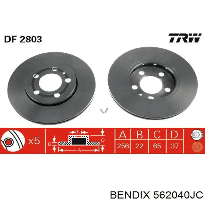 Передние тормозные диски 562040JC Jurid/Bendix