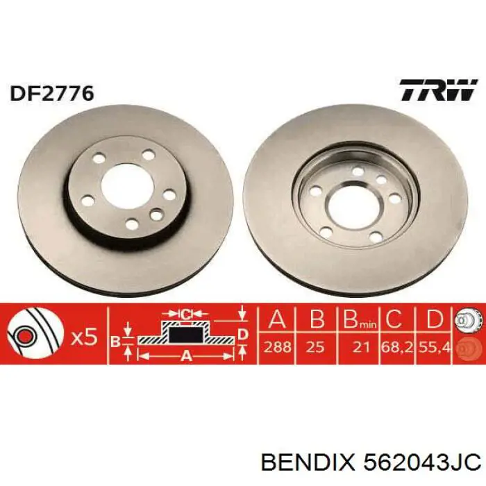 Передние тормозные диски 562043JC Jurid/Bendix