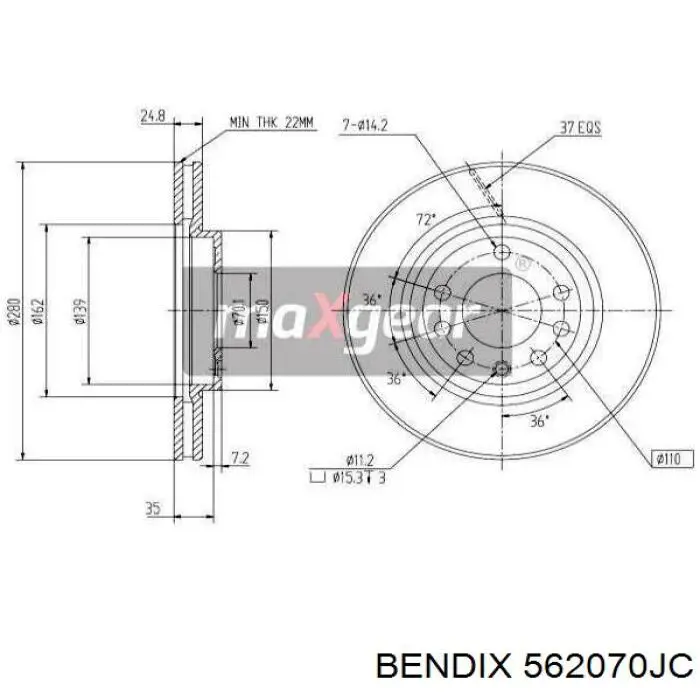 Тормоз дисковый передний Jurid/Bendix 562070JC цена, от 44.08 USD