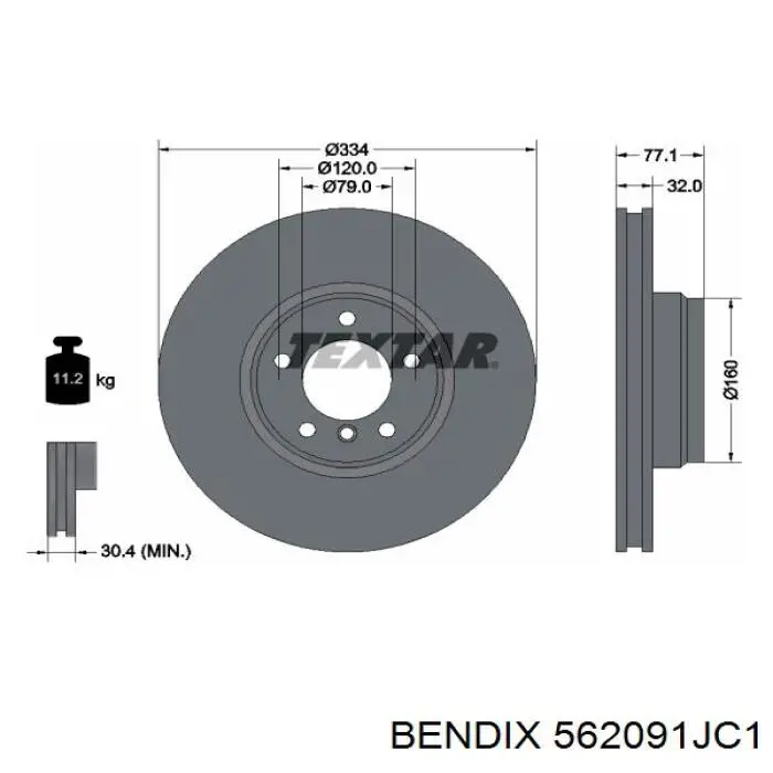 Freno de disco delantero 562091JC1 Jurid/Bendix