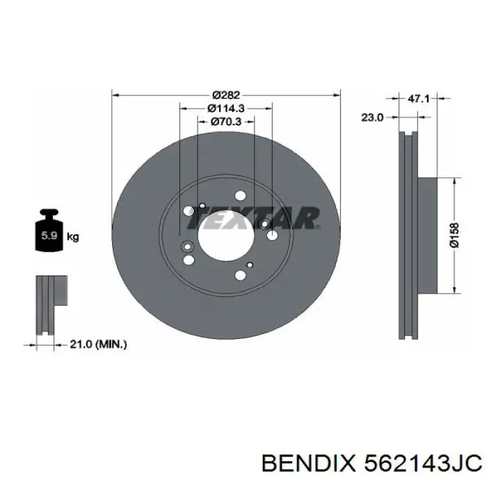 Передний тормозной диск Jurid/Bendix 562143JC