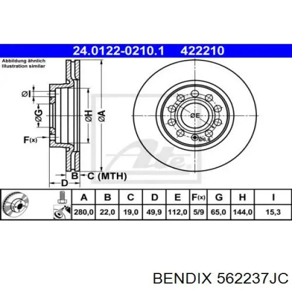 Передние тормозные диски 562237JC Jurid/Bendix