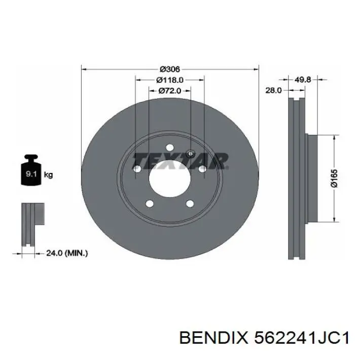 562241JC1 Jurid/Bendix диск тормозной передний