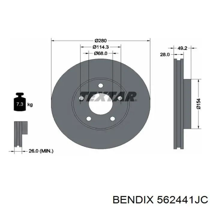 Передний тормозной диск Jurid/Bendix 562441JC