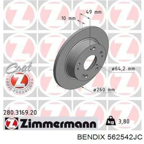 Задний дисковый тормоз Jurid/Bendix 562542JC