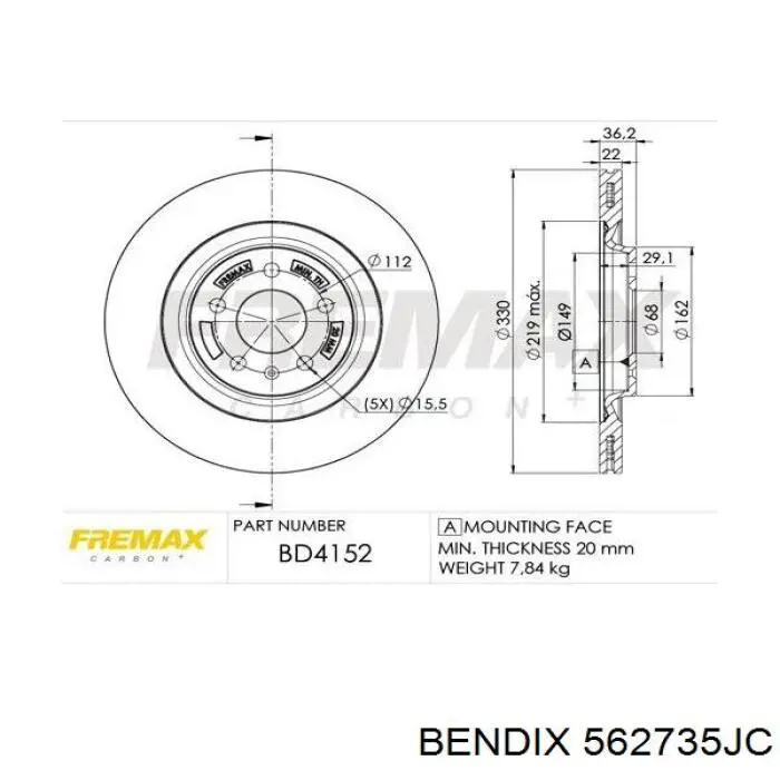 Задний дисковый тормоз Jurid/Bendix 562735JC