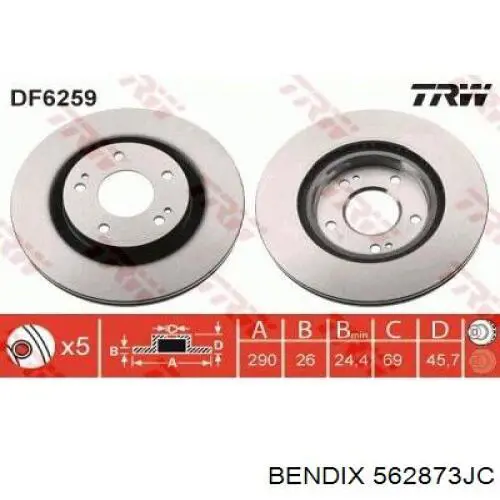 Тормоз дисковый передний Jurid/Bendix 562873JC цена, от 44.56 USD