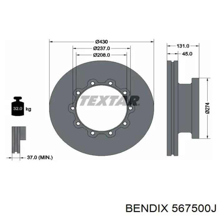 567500J Jurid/Bendix Диск тормозной передний