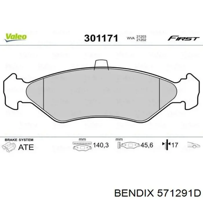 Передние тормозные колодки 571291D Jurid/Bendix