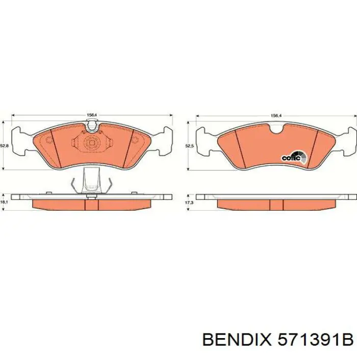 Передние тормозные колодки 571391B Jurid/Bendix