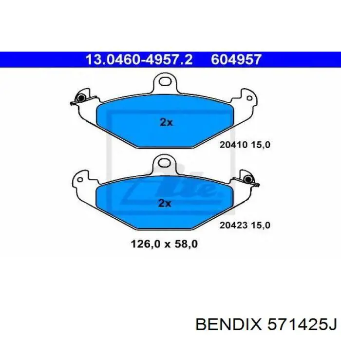 571425J Jurid/Bendix колодки тормозные задние дисковые