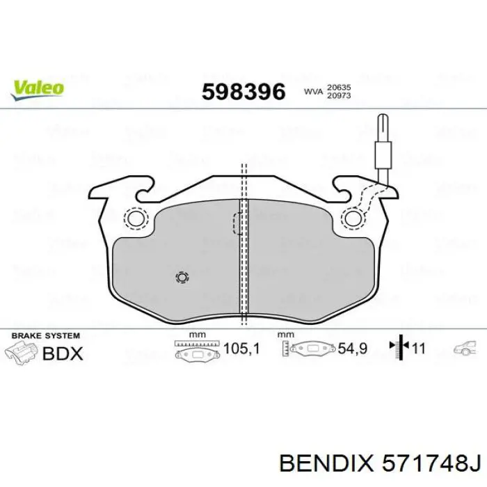 Задние тормозные колодки 571748J Jurid/Bendix