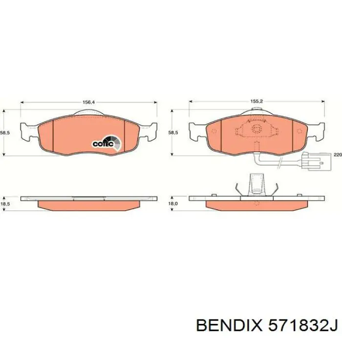 Передние тормозные колодки 571832J Jurid/Bendix