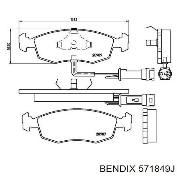 571849J Jurid/Bendix колодки тормозные передние дисковые