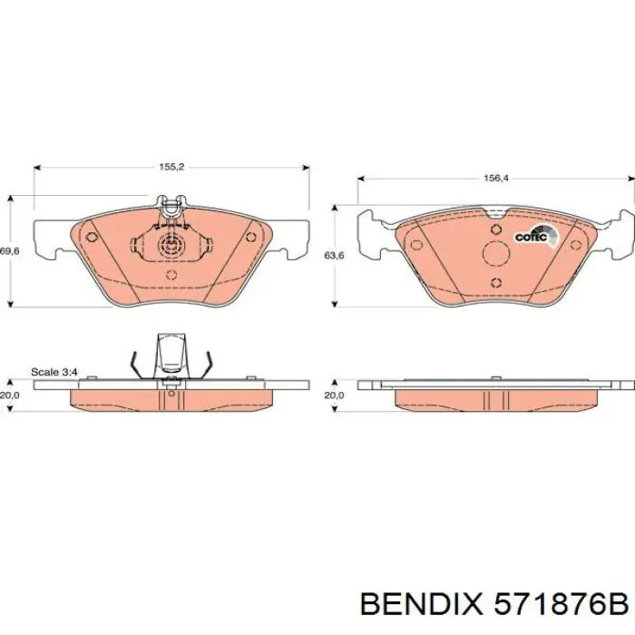 571876B Jurid/Bendix колодки тормозные передние дисковые