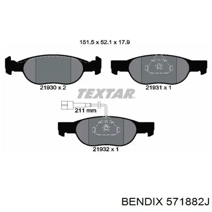 571882J Jurid/Bendix колодки тормозные передние дисковые