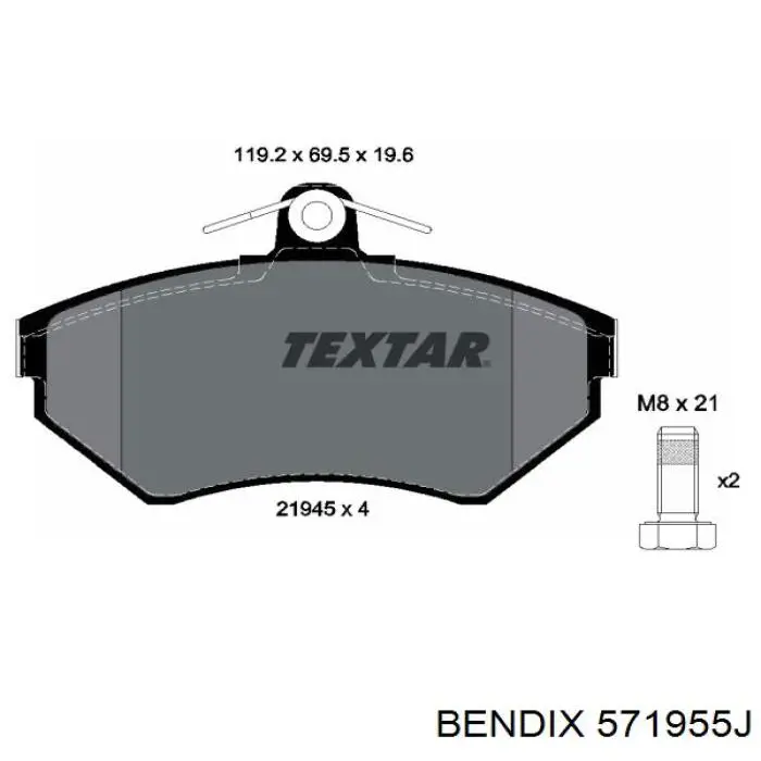 Передние тормозные колодки 571955J Jurid/Bendix