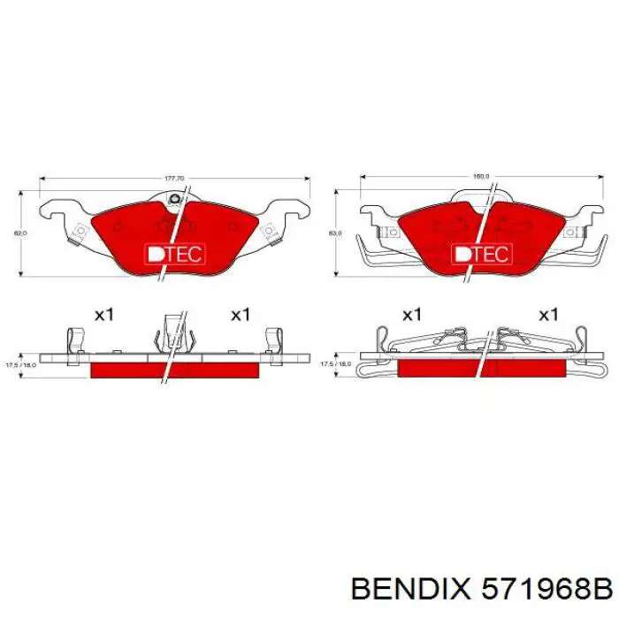 Передние тормозные колодки 571968B Jurid/Bendix