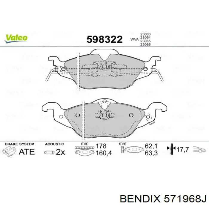 Передние тормозные колодки 571968J Jurid/Bendix