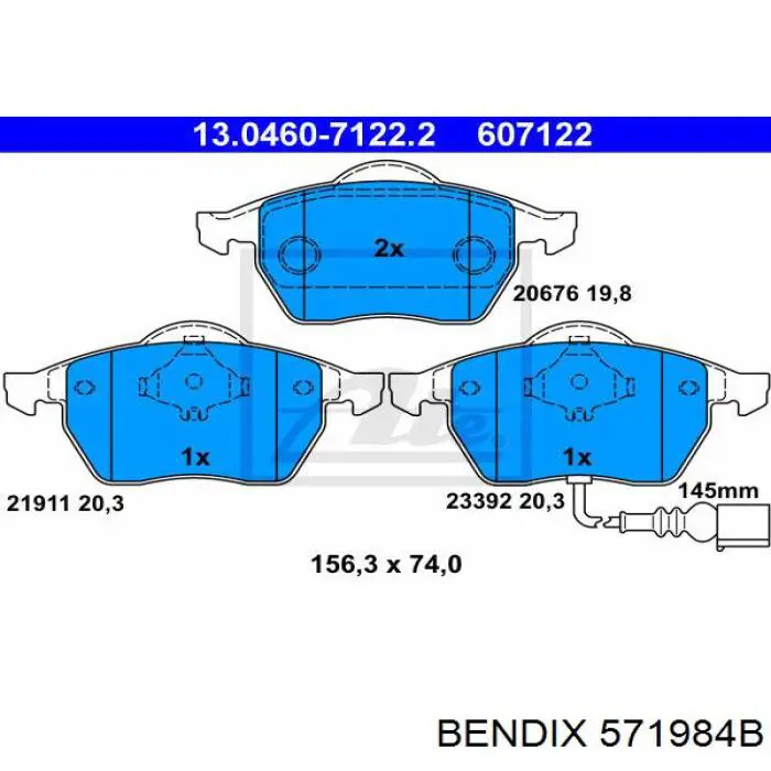 Передние тормозные колодки 571984B Jurid/Bendix
