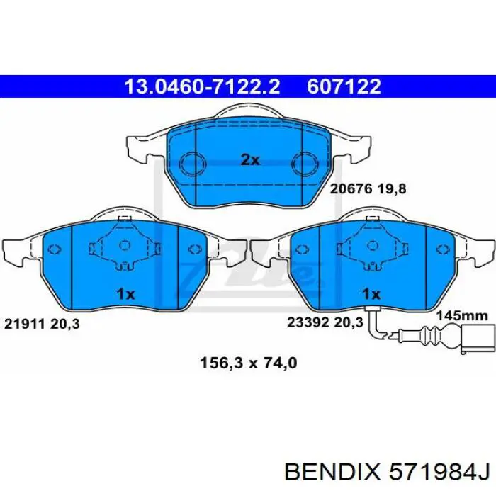 Передние тормозные колодки 571984J Jurid/Bendix